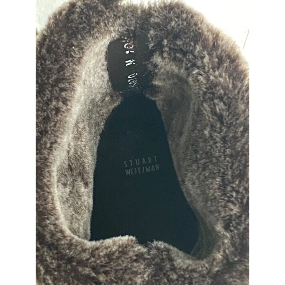 STUART WEITZMAN Sz 10 Brown LEATHER Real FUR Trim Ankle Boots Booties Flats Warm - Picture 8 of 8